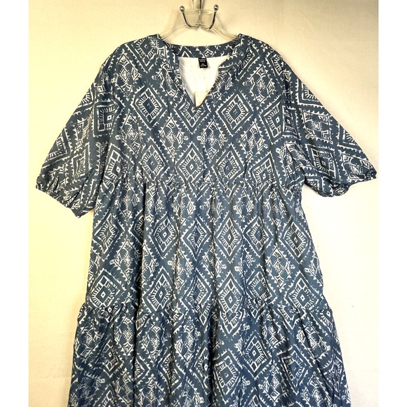 Emma Rose Peasant Dress Women's 3XL Blue Graphic Cottagecore Tiered Boho Maxi - Picture 3 of 11
